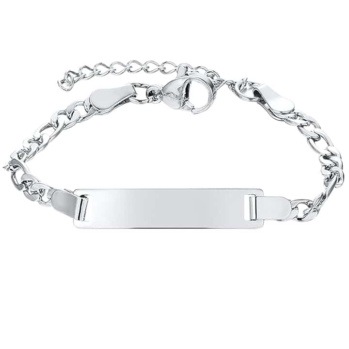 JewelryWe Braccialetto Bambino con Nome Personalizzato, Nome/Data/Coordinate,Bracciale Targhetta Identificativa,Regalo