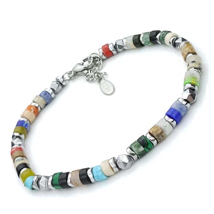 SAGA GIOIELLI Bracciale Uomo Rondelle Colorate Acciaio