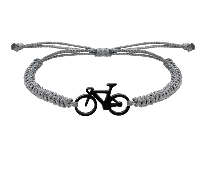CODEONE Bracciale Bicicletta Black Grey in Nylon Grigio Intrecciato | Acciaio Inossidabile Colore Nero | Design Artigianale Sportivo | Bicicletta da Strada | Confezione Regalo