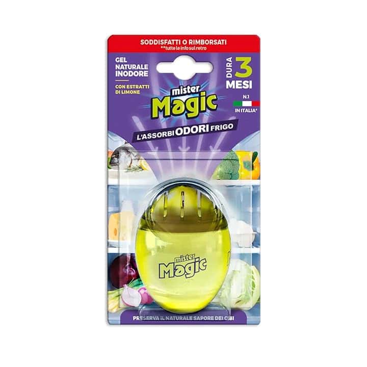 Mister Magic Assorbiodori Frigo, Gel Naturale Inodore con Estratti di Limone, Elimina i cattivi Odori di Cibo, Dura fino a 3 mesi, Accessori Cucina (Confezione da 1 Unità)