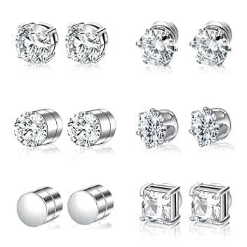 IKOPFLN 6 Paia Orecchini Magnetici Uomo, Orecchini Finti Uomo, Orecchini Senza Buco, 6mm