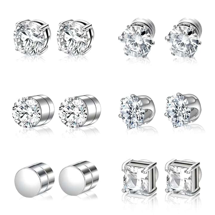 IKOPFLN 6 Paia Orecchini Magnetici Uomo, Orecchini Finti Uomo, Orecchini Senza Buco, 6mm