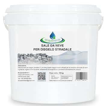 acquaverde | Sale da Neve per Disgelo Stradale, Sciogli Ghiaccio e Neve, Salgemma Naturale Marino Granulare, Antighiaccio, Antineve e Antigelo per Strade - Pratico Secchio da 10 kg