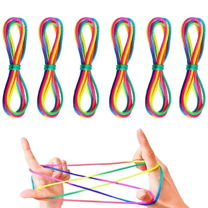 Giochi di Corda Mano, 6 PCS Finger String Game Rainbow Rope, Finger Twist Gioco A Filo, Rainbow Rope, Cats Cradle String, Finger Game per Ragazzi e Ragazze 5+, Ottimo Come Piccolo Regalo