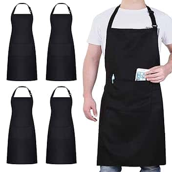 4 Pezzi Cuoco Grembiule, Nero Grembiule Impermeabile con 2 Tasche, Grembiule Cucina Regolabile, Grembiule da Uomo e Donna Adatto per Barbecue Ristorante Caffetteria…