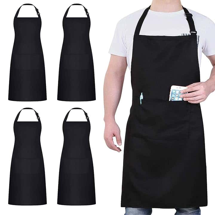4 Pezzi Cuoco Grembiule, Nero Grembiule Impermeabile con 2 Tasche, Grembiule Cucina Regolabile, Grembiule da Uomo e Donna Adatto per Barbecue Ristorante Caffetteria…