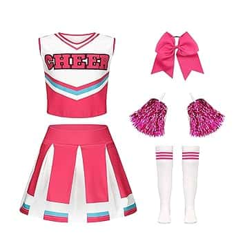 Luckyou Vestito Cheerleader Costume Carnevale Cheerleading Outfit con Pompon e Calzini per Evento Sportivo Carnevale