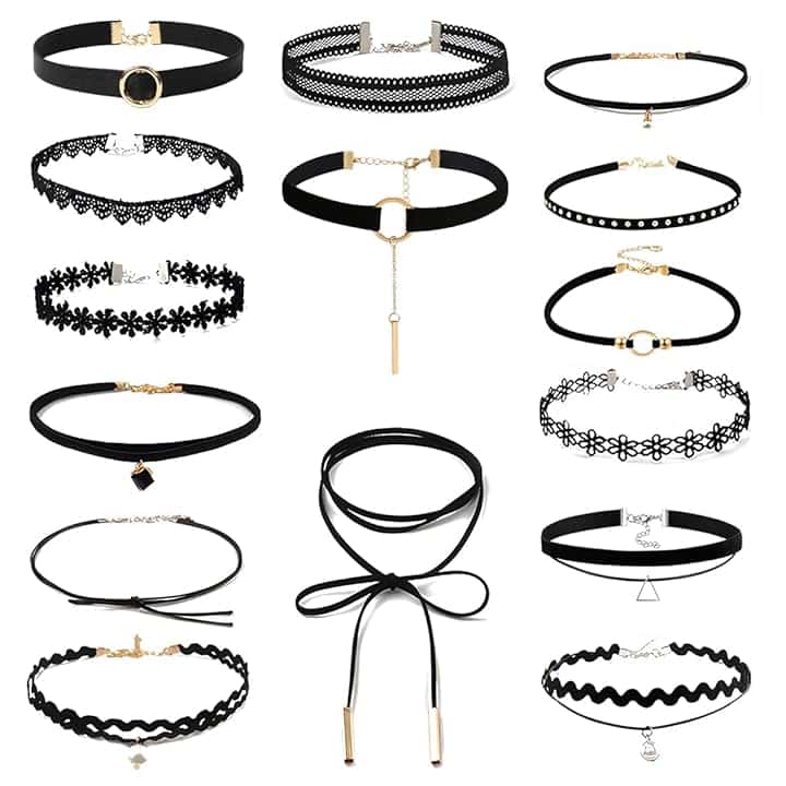 JEYORZY 15 pcs stili di girocolli in velluto, choker donna, collana girocollo, Gotiche Stili Girocollo, collane girocollo nere, stile punk, adatti a varie occasioni come la vita quotidiana di donne