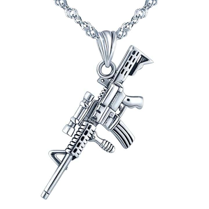 Yumilok Collana da uomo Yumilok in argento Sterling 925 PUBG M416 con ciondolo a forma di pistola, Argento sterling, Zirconia cubica