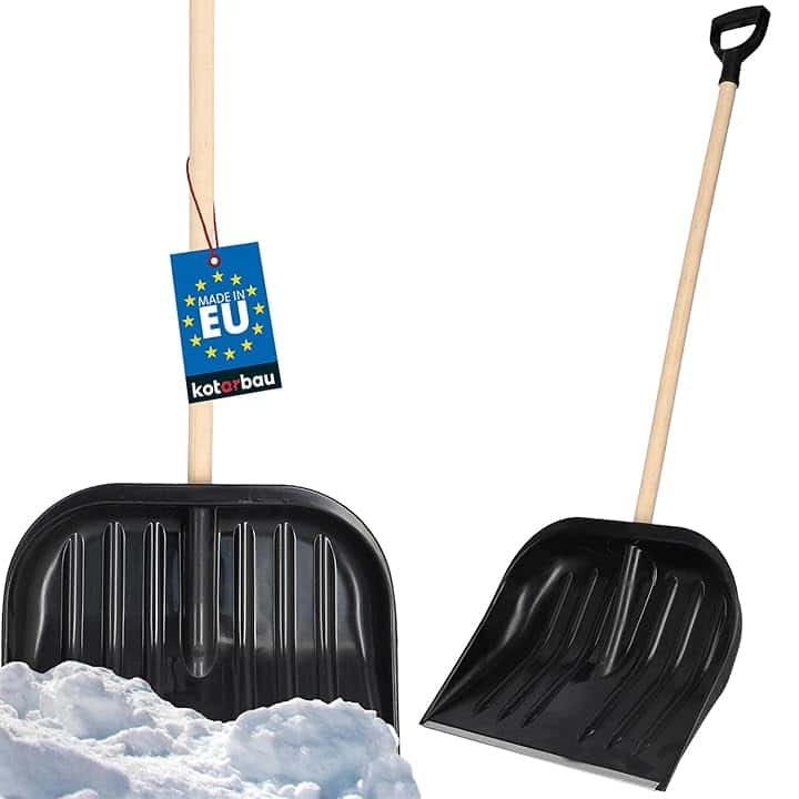 KOTARBAU® Pala da Neve 48 cm con Manico in Legno Pala in Plastica Rinforzata con Raccordi in Metallo con Manico Ergonomico Nero 128 cm
