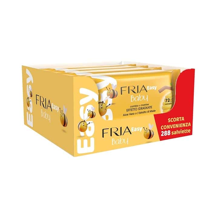Fria Easy Baby Salviette per Cambio Pannolino, con Aloe Vera ed Estratto di Miele ad Effetto Idratante sulla Pelle, Dermatologicamente Testate, Confezione da 288 Salviette