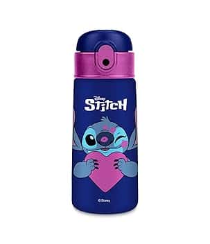 Seven Borraccia termica LILO & STITCH Blu Fuxia, 460 ml, Acciaio inox bpa free, Cannuccia, Mantenimento temperatura:caldo 12h/freddo 24h, Prodotto ufficiale, Idea regalo bambini e adulti