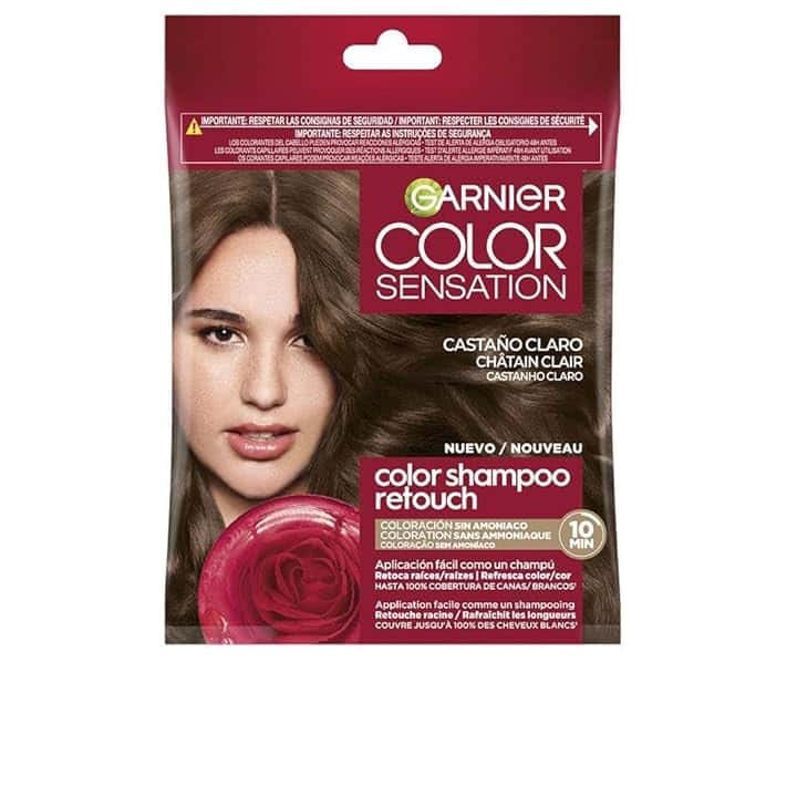 Garnier Color Shampoo Retouch - Colorazione permanente castano chiaro, 100% copertura per capelli bianchi - dura fino a 4 settimane