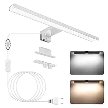 NIORSUN Lampada Specchio Bagno LED 12W 40cm Doppia Temperatura Colore 4000K 6000K, Impermeabile IP44,1100Lm Luce Specchio Bagno, Lampada Bagno Possono Essere Montato Su Specchio/Mobile/Parete（Argento）