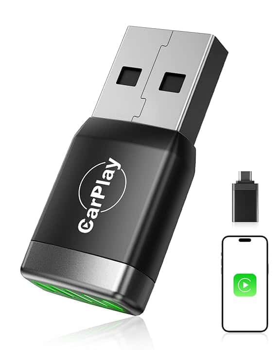 【2026 Aggiornata】Mini Adattatore CarPlay Wireless, Bluetooth V5.3 Connessione Stabile, Wi-Fi 6 a Doppia Banda ad Alta Velocità, USB C/A, Chiavetta CarPlay per Apple iPhone iOS 10+