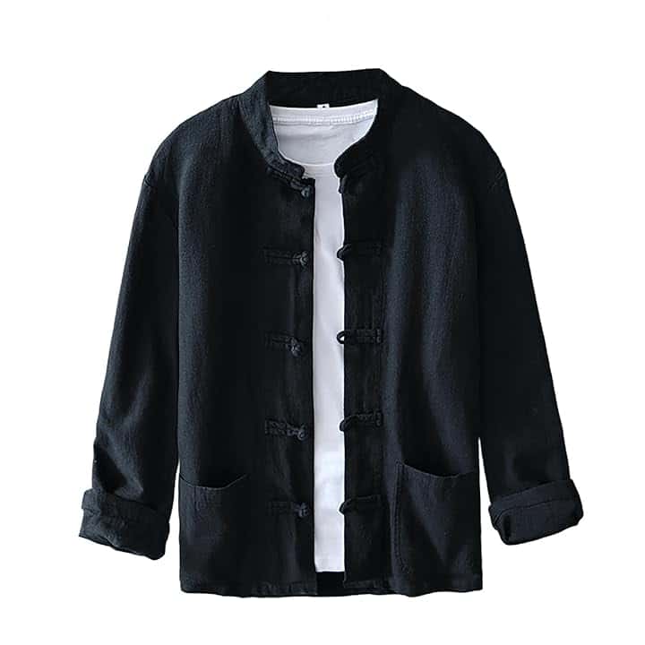 Camicia da uomo a maniche lunghe, design tradizionale per kung fu, dotata di bottoni cinesi a rana, stile giacca leggera, ideale per l'estate