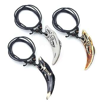 YUVKIN 3 Collane con Pendente a Forma di Dente di Squalo per Ragazze, Ragazzi, Donne e Uomini, Stile Surfista (bianco, nero e marrone)