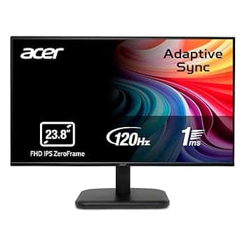 acer EK241YGbif Monitor PC 23.8", Display IPS Full HD, 120 Hz, 1ms (VRB), 16:9, AdaptiveSync, VGA, HDMI 1.4, Lum 250 nits, Schermo PC con Contrasto 100M:1, ZeroFrame, Cavo HDMI Incluso, Nero