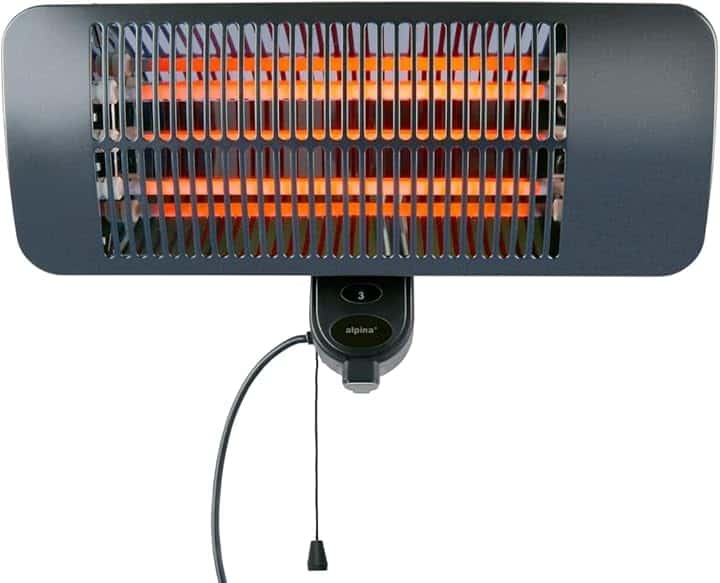 alpina Riscaldamento a infrarossi da appendere, per terrazze, 2000 W, 3 livelli di riscaldamento, protezione dagli spruzzi d'acqua, IP34, con lampada a infrarossi, riscaldamento per terrazze