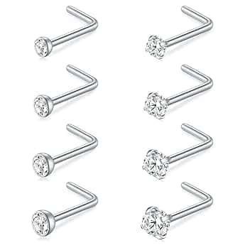 AceFun Piercing Naso 18G 20G Set Acciaio Chirurgico 1,0mm 0,8mm a Forma di L e Borchie a Spirale con Sfera Opale CZ Anelli Naso Stud 7mm