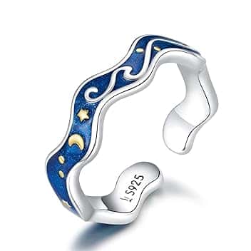 NewL Anelli in argento Sterling 925 per coppia di amanti del cielo stellato blu di Van Gogh anello aperto design gioielli accessori, Argento sterling