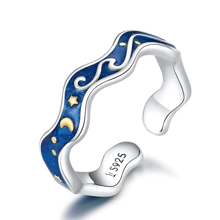 NewL Anelli in argento Sterling 925 per coppia di amanti del cielo stellato blu di Van Gogh anello aperto design gioielli accessori, Argento sterling