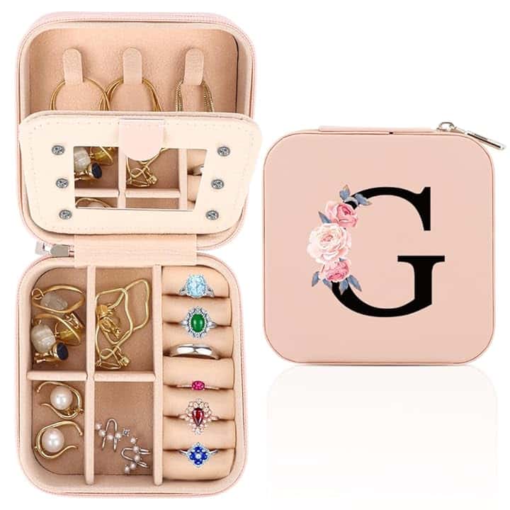 FIDWALL FIDWALL scatola per gioielli da viaggio, personalizzata A-Z, portatile, con specchio