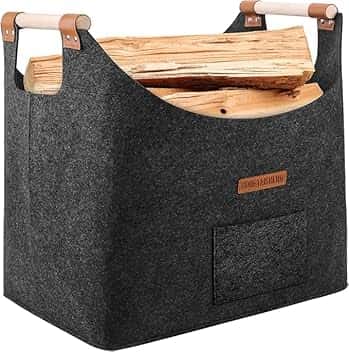 XL Legna da ardere cesto in feltro extra spesso e manico rinforzato | cesta per legna da interno | Cesto pieghevole in legno borsa in feltro come cesto per la spesa, giornali (grigio ardesia)