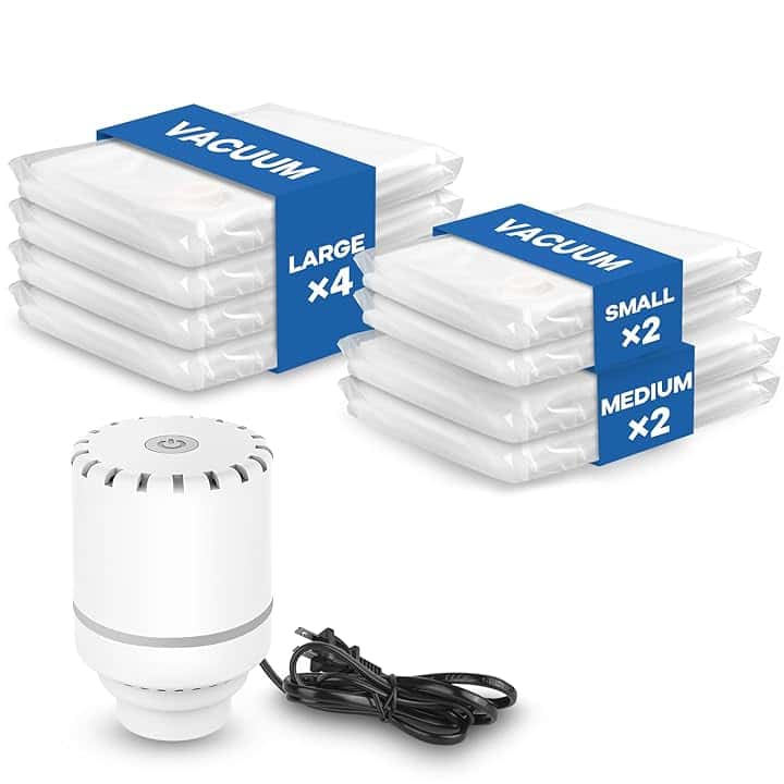 Sacchetti Sottovuoto Vestiti con Pompa Elettrica, Confezione da 8 (4 grandi, 2 medi, 2 piccoli), Buste Sottovuoto Vestiti per Coperte, Piumino, Cuscini, Trapunte, Viaggi, Traslochi