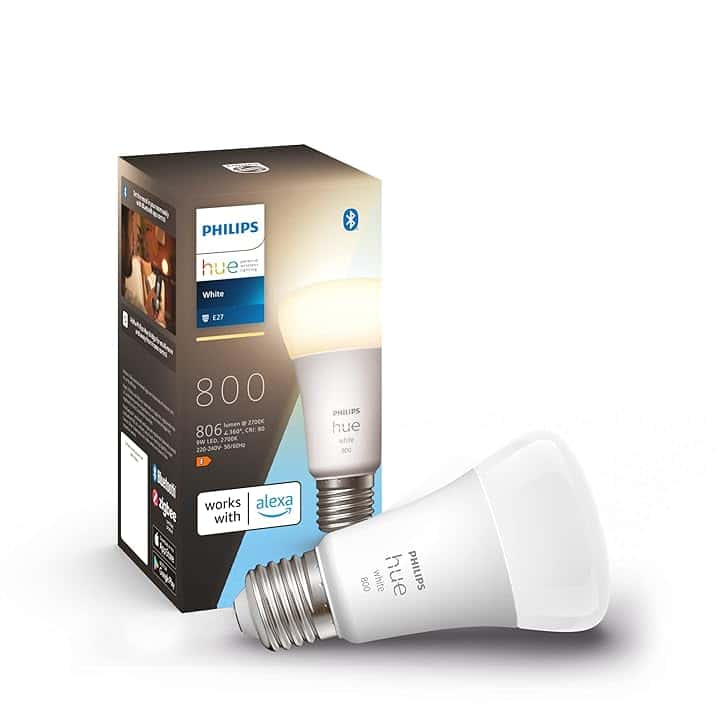 Philips Hue White Lampadina Smart LED, Attacco E27, 9 W, Luce Bianca, Dimmerabile, Controllo con Bluetooth e Hue App, Funziona con Alexa, Google Assistant e Apple HomeKit