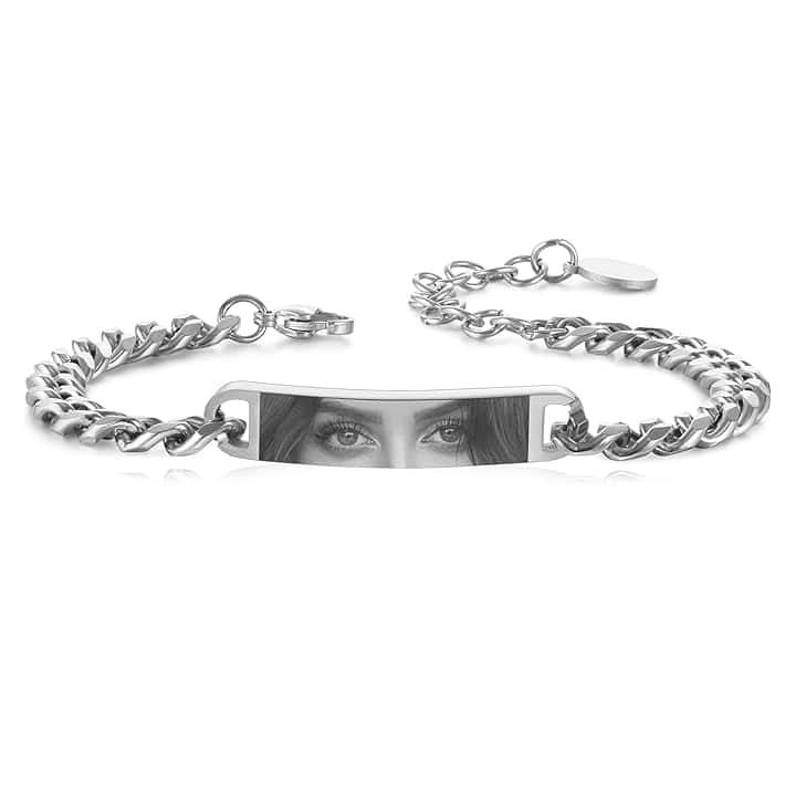 MeMeDIY Bracciale Uomo con Foto Occhi Personalizzata Braccialetto Acciaio Inossidabile Regolabile con Incisione Foto/Nome/Testo Regalo Personalizzati per Marito Fidanzato Coppia Anniversario