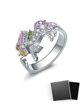 HSIXHAF 1 pcs Anello di unicorno arcobaleno con strass di apertura regolabile Cartoon Unicorn Ragazze Anello, Regalo per figlia, nipote, figlia di un amico