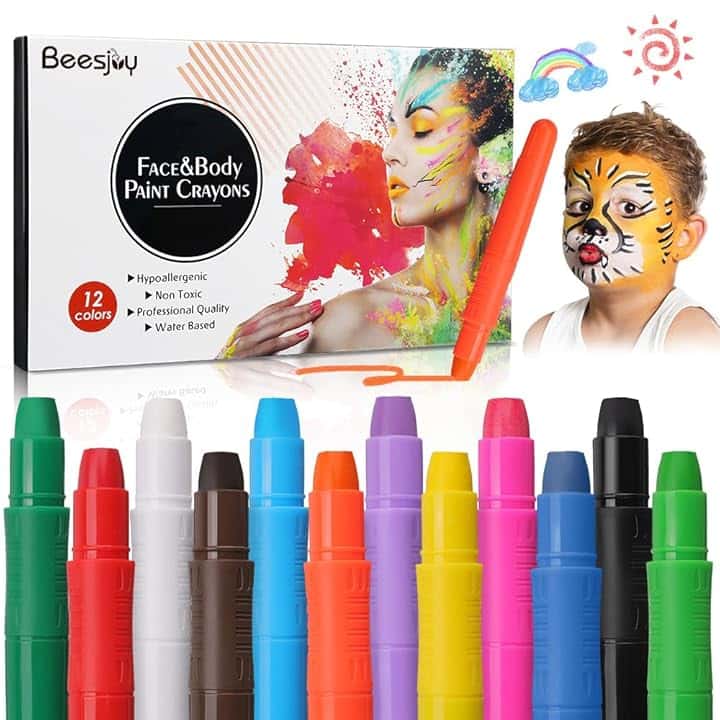 Set Truccabimbi, 12 Colori per Body Painting, Sicuro per Pelli Sensibili e Gravidanza, Ideale per Carnevale, Halloween, Natale, Cosplay, Trucco Lavabile, Regalo per Bambini