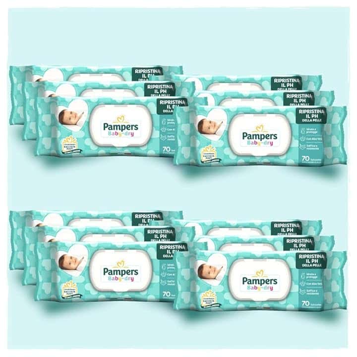 Pampers Baby Dry Salviette Umidificate per Neonati e Bambini, 840 Unità (12 Confezioni), Formato Scorta, Con Aloe Vera, Ripristina il PH Naturale della Pelle, Protezione da Irritazioni