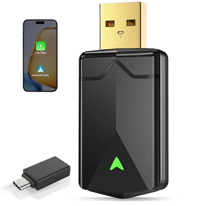 Adattatore CarPlay Wireless – Adattatore Android Auto Wireless, Wi-Fi 5,8GHz Plug & Play, Mini e Stabile, iOS 10+/Android 10+, Connessione Automatica Rapida per Auto dal 2016 in poi (1Pezzi)