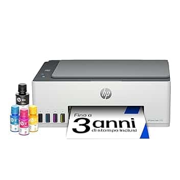 HP Smart Tank 5105 1F3Y3A, Stampante Multifunzione A4 con serbatoio di inchiostro ad alto volume di stampa, stampa fronte/retro manuale, scansione, copia, 22 ppm, USB, Wi-Fi, HP Smart, Bianca