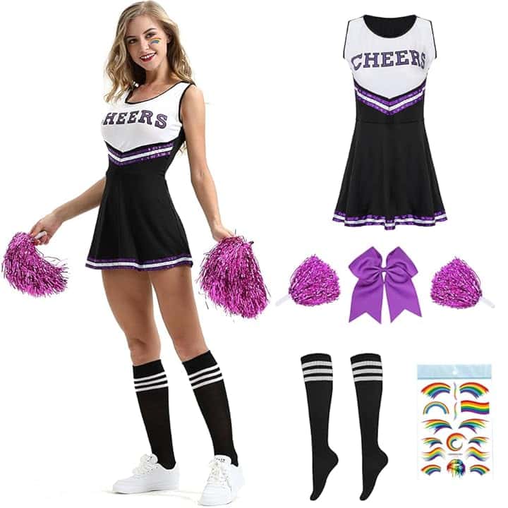 Costume da cheerleader, da donna, per adulti, da cheerleadering, per travestimento, carnevale, cosplay, Halloween