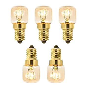 5 Pezzi Lampadina Sale 230V, T22 E14 Dimmerabile, Luce Calda 2700K, 80LM, Resistente al Calore Fino a 300 Gradi, Forno e Microonde, Lampada di Sale, Macchine per Cucire, Forno a Microonde