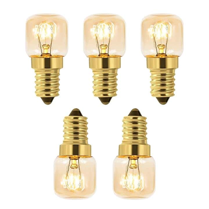 5 Pezzi Lampadina Sale 230V, T22 E14 Dimmerabile, Luce Calda 2700K, 80LM, Resistente al Calore Fino a 300 Gradi, Forno e Microonde, Lampada di Sale, Macchine per Cucire, Forno a Microonde