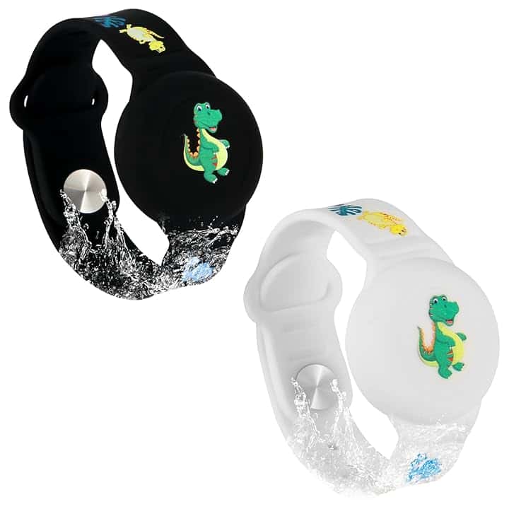 SAVITA Savita Bracciale per Airtag – Dinosauro Cartoon Pattern Braccialetto in silicone per bambini, bambini e anziani – Custodia GPS Tracker per nascondere (nero, bianco)