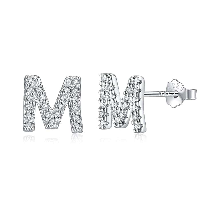 TIZU Orecchini con Lettere in Argento 925 Alberino Orecchini Anallergici per Donna Bambina Ragazza Orecchini Piccoli Iniziali con Zirconi Cubici Idee Regalo per Lei