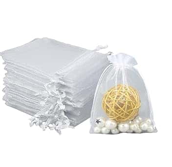 Intckwan Intckwan 100 Pezzi Sacchetti Organza 9 x 12, Bianco Trasparente Sacchetti Portaconfetti per Bomboniere Comunione Matrimonio Compleanno Gioielli Bustina Natale Regalo con Cordino