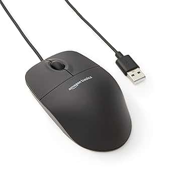Amazon Basics Mouse ottico nero con USB e 3 pulsanti per Windows e Mac OS X