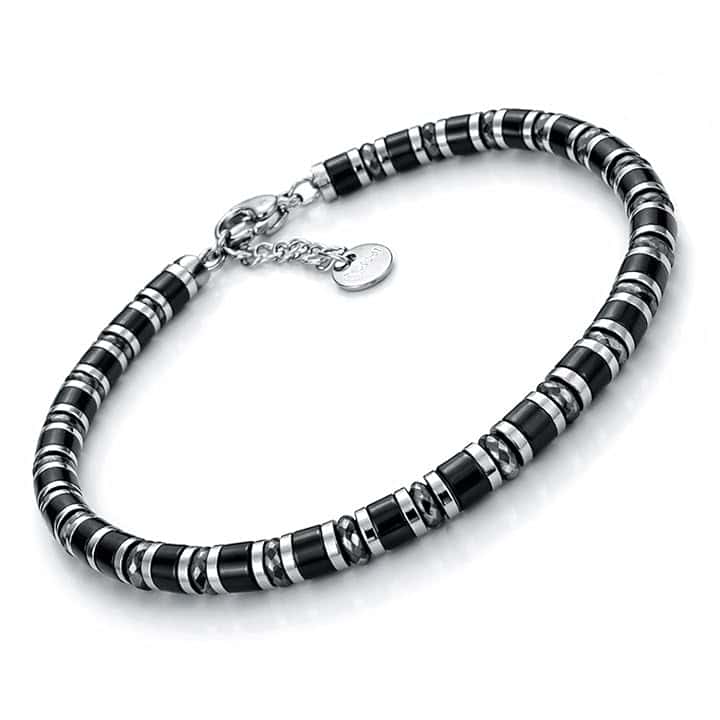 SAGA GIOIELLI Bracciale Uomo Rondelle Pietre Dure Acciaio (ONICE E CRISTALLI)