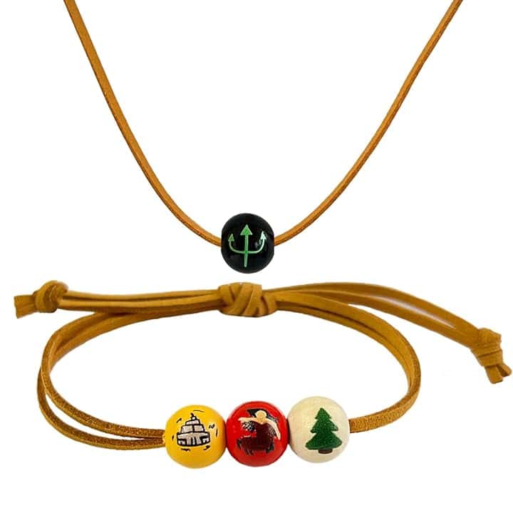 HJYZY Camp Half Blood Percy Collana Anas Braccialetto di perline di legno Mitologia greca Olympians Dei Accessori per i fan 2 pezzi, 1, Legno, Nessuna pietra preziosa