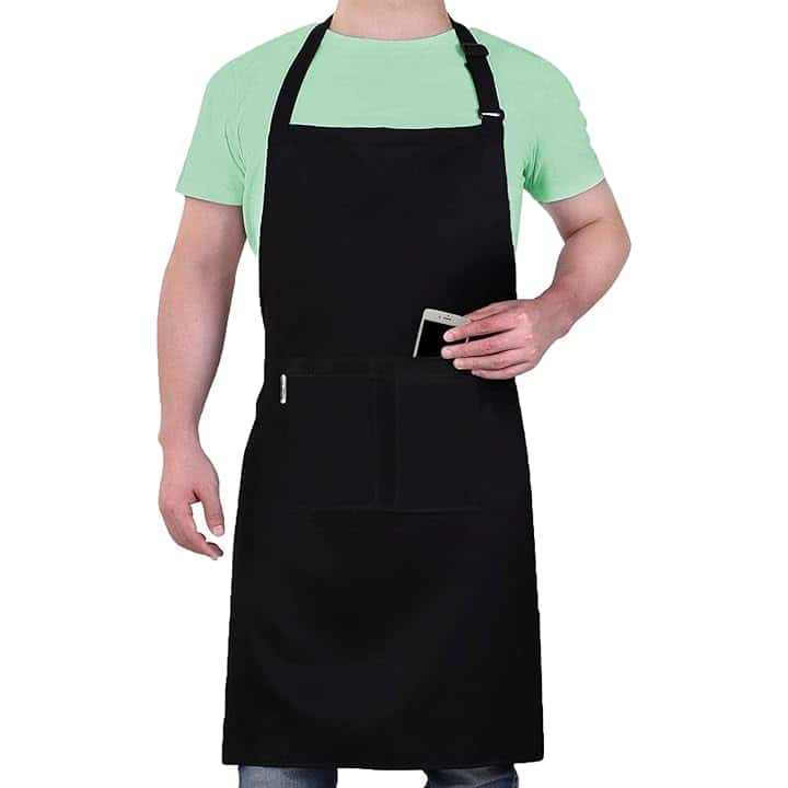 LEFUNDA® Grembiule da Cucina, Grembiule impermeabile con 3 Tasche, Grembiule da Barbecue, Regolabile con Nastri Lunghi, Per Uomo e Donna, Cucina, BBQ, Ristorante, Caffè
