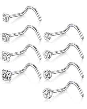 AceFun Piercing Naso 18G 20G Set Acciaio Chirurgico 1,0mm 0,8mm a Forma di L e Borchie a Spirale con Sfera Opale CZ Anelli Naso Stud 7mm