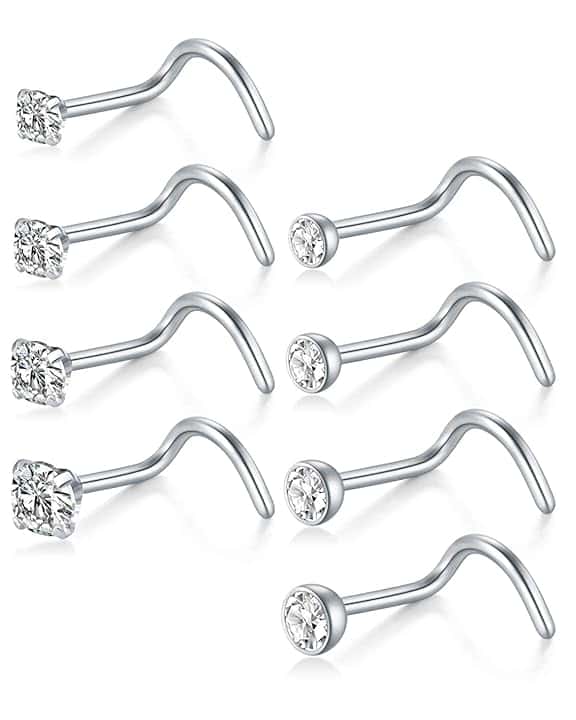 AceFun Piercing Naso 18G 20G Set Acciaio Chirurgico 1,0mm 0,8mm a Forma di L e Borchie a Spirale con Sfera Opale CZ Anelli Naso Stud 7mm