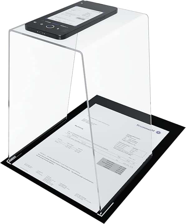 JOURIST ScanStand: scansione di documenti, ricevute, appunti e biglietti da visita con smartphone e telefoni cellulari. Tappetino nero per il rilevamento ottimale dei margini.