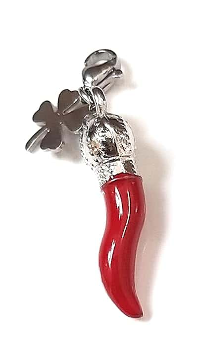 Mavi jewel Corno Portafortuna con Quadrifoglio in Acciaio, Scatola Inclusa